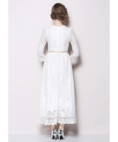 Women's Floral Lace Short Sleeve Round Neck Bridesmaid Party Dress White $22.54 Dresses