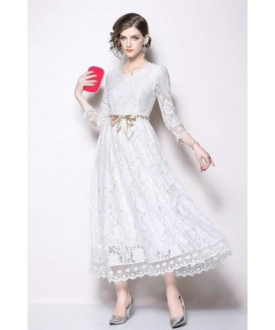 Women's Floral Lace Short Sleeve Round Neck Bridesmaid Party Dress White $22.54 Dresses