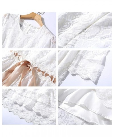 Women's Floral Lace Short Sleeve Round Neck Bridesmaid Party Dress White $22.54 Dresses