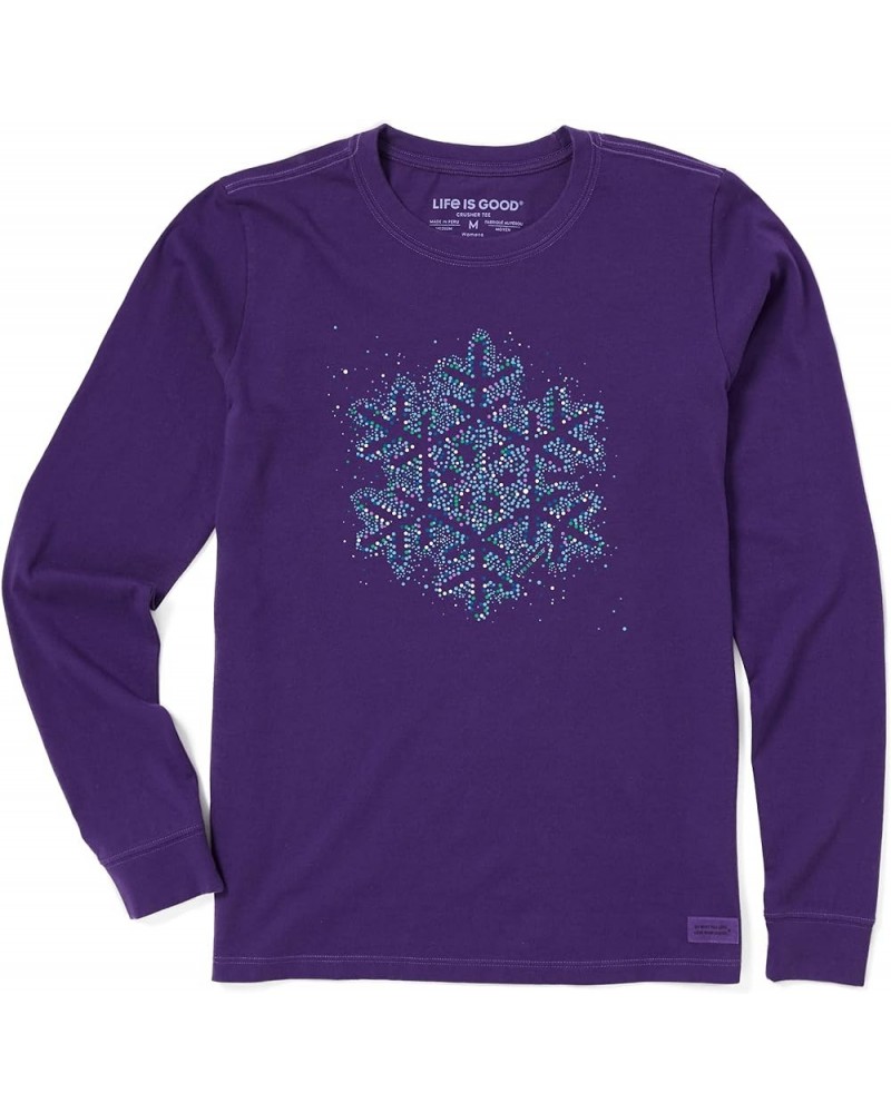 Women's Detailed Wildflowers Long Sleeve Crusher Tee Deep Purple X-Small $13.25 T-Shirts