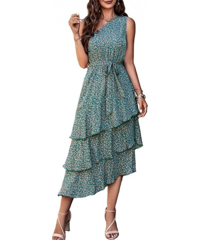 Women's Summer Floral Sundress Casual One Shoulder Tiered Ruffle Flowy Midi Beach Boho Dresses Floral Olive Green $23.39 Dresses