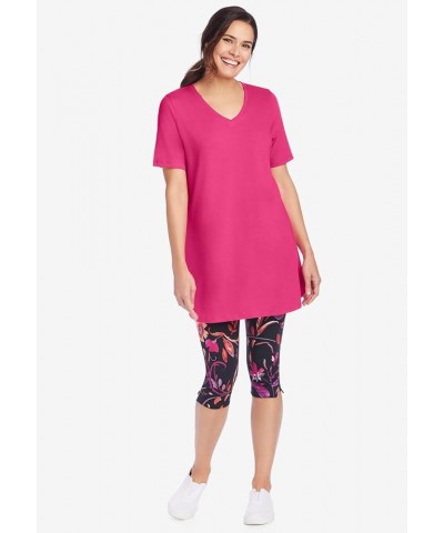 Women's Plus Size Perfect Short-Sleeve V-Neck Tunic Sweet Coral $10.73 Tops