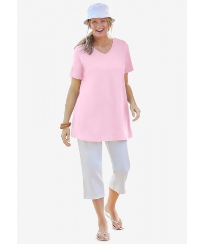 Women's Plus Size Perfect Short-Sleeve V-Neck Tunic Sweet Coral $10.73 Tops