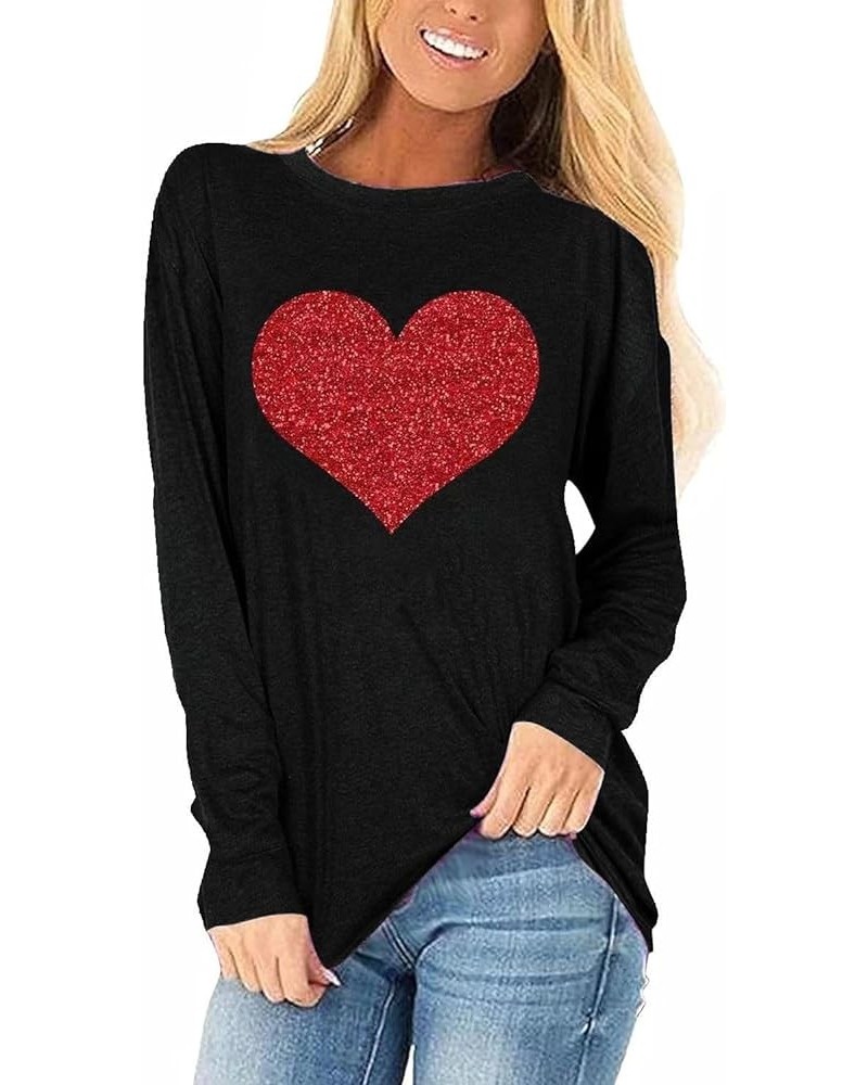 Womens Love Heart Raglans T-Shirts Casual Long Sleeve Valentine's Day Graphic Tees Tops 1219-black-a $13.56 T-Shirts