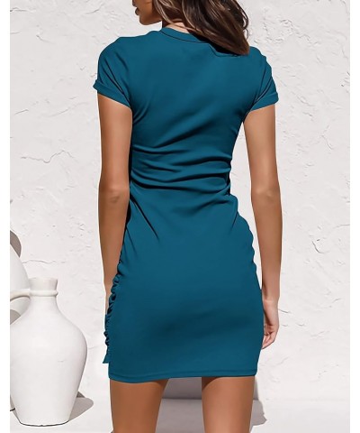 Women 2023 Spring Casual Short Sleeve Ruched Bodycon Tank T Shirt Dress Tie Waist Sun Beach Summer Mini Dresses Short Sleeve ...