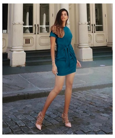 Women 2023 Spring Casual Short Sleeve Ruched Bodycon Tank T Shirt Dress Tie Waist Sun Beach Summer Mini Dresses Short Sleeve ...