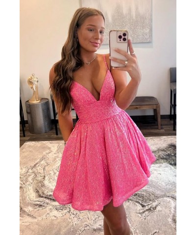 Sparkly Sequin Homecoming Dresses Short Prom Dresses V Neck Mini Cocktail Party Dress B-black $32.20 Dresses