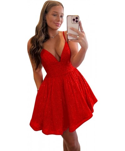 Sparkly Sequin Homecoming Dresses Short Prom Dresses V Neck Mini Cocktail Party Dress B-black $32.20 Dresses