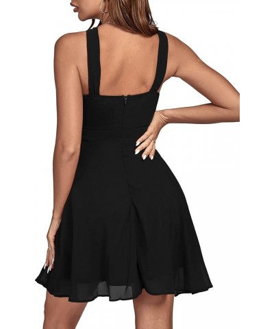Women's Halter Neck Sleeveless Ruffle Hem Flowy A Line Mini Short Dress Black $21.20 Dresses