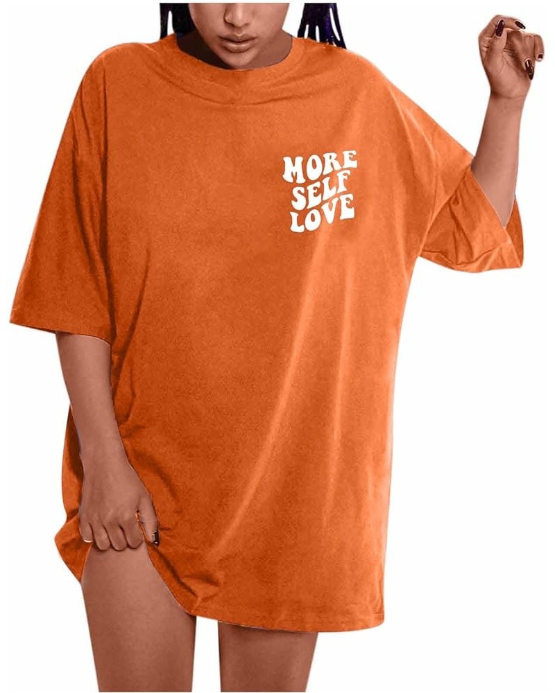 Womens Tops Fashion Oversized T Shirts Short Sleeve Tees Casual 2023 Spring Summer Clothes Letter T-Shirt Orange $5.00 T-Shirts