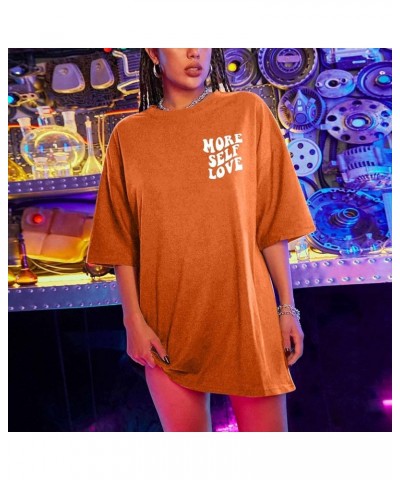 Womens Tops Fashion Oversized T Shirts Short Sleeve Tees Casual 2023 Spring Summer Clothes Letter T-Shirt Orange $5.00 T-Shirts