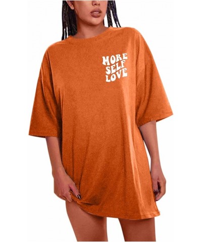 Womens Tops Fashion Oversized T Shirts Short Sleeve Tees Casual 2023 Spring Summer Clothes Letter T-Shirt Orange $5.00 T-Shirts