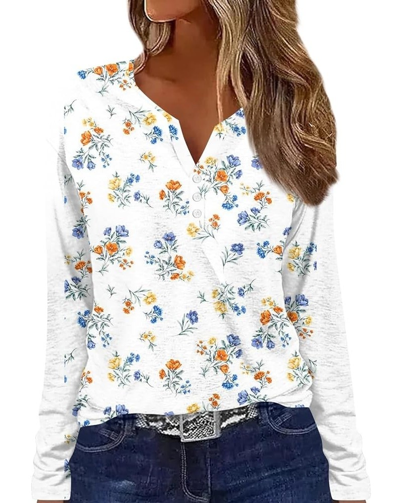 Boho Tops for Women V Neck Henley Tops Long Sleeve Button Down Shirts Fall Floral Blouses for Work Professional Orange $10.63...