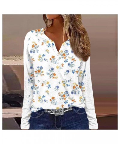 Boho Tops for Women V Neck Henley Tops Long Sleeve Button Down Shirts Fall Floral Blouses for Work Professional Orange $10.63...