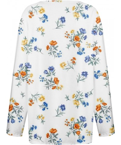 Boho Tops for Women V Neck Henley Tops Long Sleeve Button Down Shirts Fall Floral Blouses for Work Professional Orange $10.63...