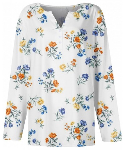 Boho Tops for Women V Neck Henley Tops Long Sleeve Button Down Shirts Fall Floral Blouses for Work Professional Orange $10.63...