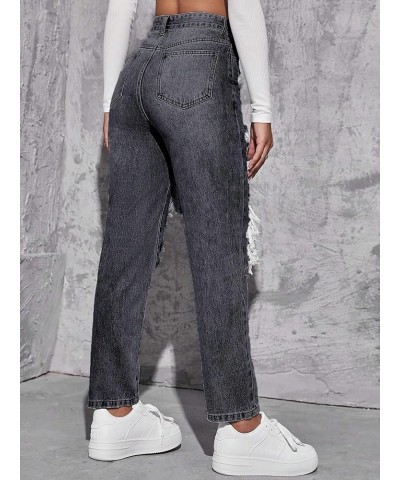 Women's High Waisted Ripped Raw Hem Skinny Jeans Distressed Cut Out Pants Solid Dark Grey $26.51 Jeans