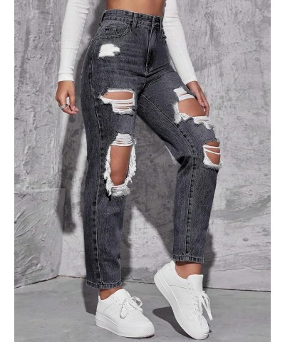 Women's High Waisted Ripped Raw Hem Skinny Jeans Distressed Cut Out Pants Solid Dark Grey $26.51 Jeans