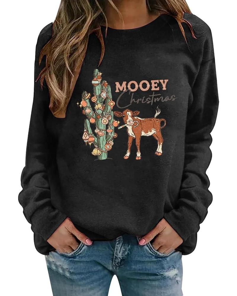 Womens Gifts for Christmas Cow Print Sweatshirts Cute Animals Graphic Pullover Tops Funny Xmas Long Sleeve Shirts B03-black $...