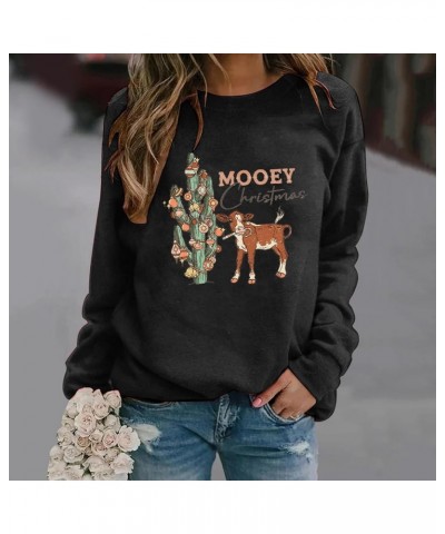 Womens Gifts for Christmas Cow Print Sweatshirts Cute Animals Graphic Pullover Tops Funny Xmas Long Sleeve Shirts B03-black $...