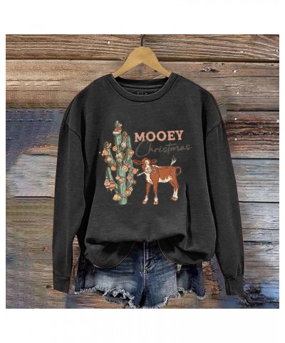 Womens Gifts for Christmas Cow Print Sweatshirts Cute Animals Graphic Pullover Tops Funny Xmas Long Sleeve Shirts B03-black $...