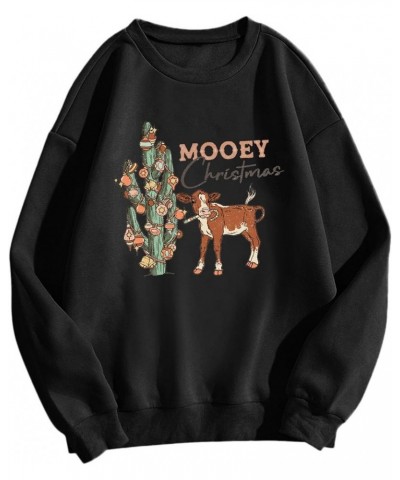 Womens Gifts for Christmas Cow Print Sweatshirts Cute Animals Graphic Pullover Tops Funny Xmas Long Sleeve Shirts B03-black $...