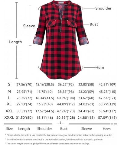 Women's Zip Front V-Neck 3/4 Sleeve Tunic Casual Top A-black Red Plaid $18.23 Sweaters