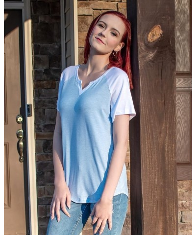 Womens Shirts Casual Short Sleeve V Neck T Shirt Summer Tops Basic Tees A-light Blue $8.66 T-Shirts