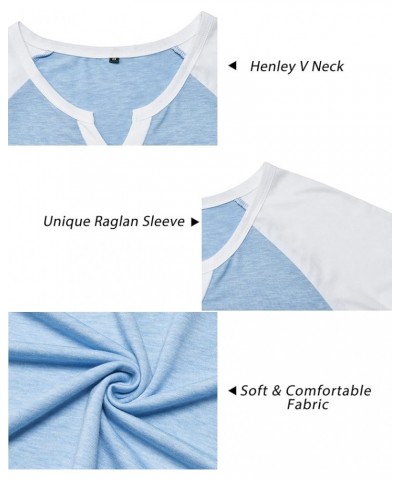 Womens Shirts Casual Short Sleeve V Neck T Shirt Summer Tops Basic Tees A-light Blue $8.66 T-Shirts