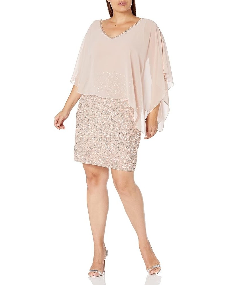 Women's Plus Size Caplet Short Cocktail Beaded Dress Blush/Blush/Silver $45.81 Dresses