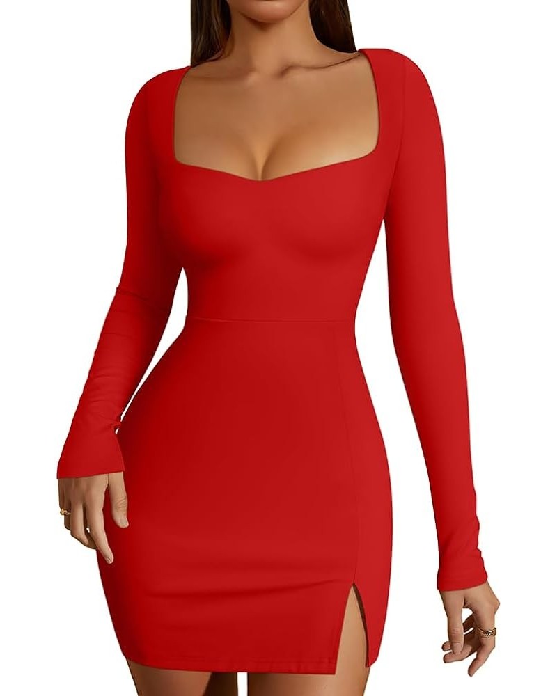 Women's Sexy Bodycon Elegant Sweettheart Neckline Long Sleeve Club Party Mini Dress Red $15.67 Dresses