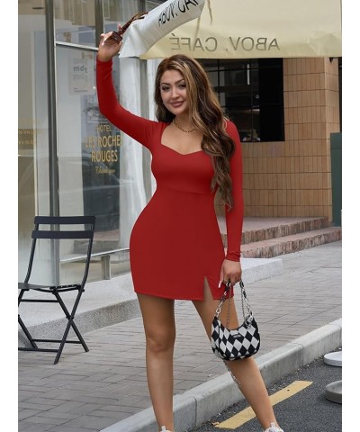 Women's Sexy Bodycon Elegant Sweettheart Neckline Long Sleeve Club Party Mini Dress Red $15.67 Dresses