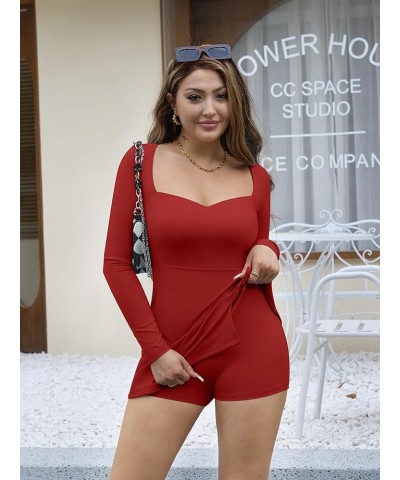 Women's Sexy Bodycon Elegant Sweettheart Neckline Long Sleeve Club Party Mini Dress Red $15.67 Dresses