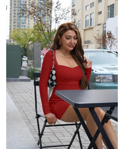 Women's Sexy Bodycon Elegant Sweettheart Neckline Long Sleeve Club Party Mini Dress Red $15.67 Dresses