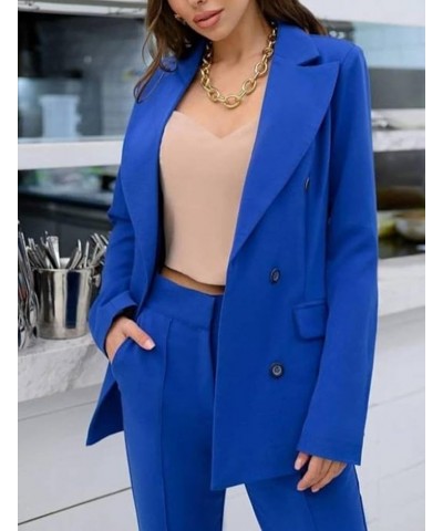 Women's 2 Pieces Suit Double Breasted Jacket with Calf Trousers Daily Office Outfits Royal Blue $38.27 Suits