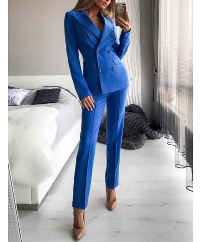 Women's 2 Pieces Suit Double Breasted Jacket with Calf Trousers Daily Office Outfits Royal Blue $38.27 Suits