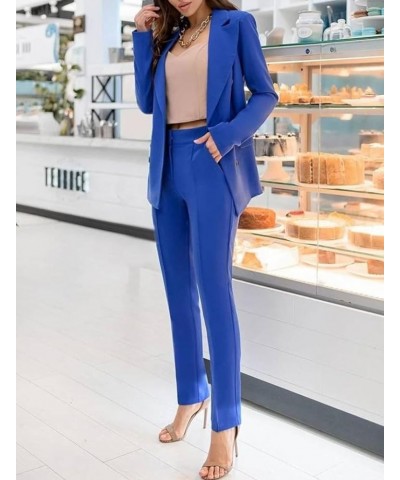 Women's 2 Pieces Suit Double Breasted Jacket with Calf Trousers Daily Office Outfits Royal Blue $38.27 Suits