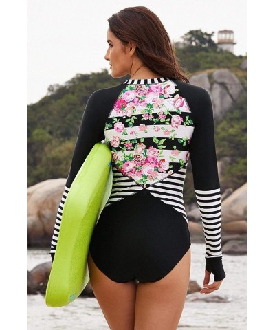 Women's One Piece Rash Guard Swimsuit UV Sun Protection Long Sleeve Surfing Shirt Floral 59 $15.50 Swimsuits