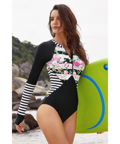 Women's One Piece Rash Guard Swimsuit UV Sun Protection Long Sleeve Surfing Shirt Floral 59 $15.50 Swimsuits