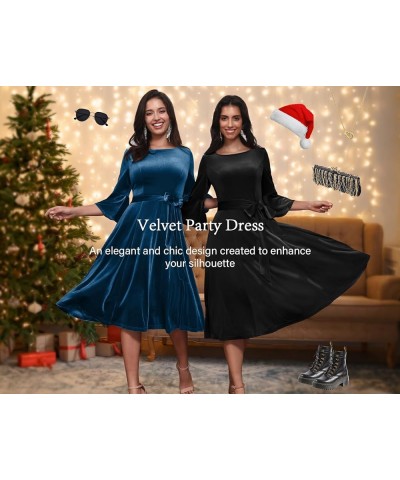 Women's Velvet Dress Long Sleeve Velvet Wedding Guest Dress Velvet Dresse for Women Cocktail Evening Party Velvet-greyblue $1...
