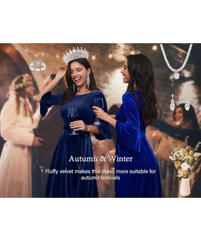 Women's Velvet Dress Long Sleeve Velvet Wedding Guest Dress Velvet Dresse for Women Cocktail Evening Party Velvet-greyblue $1...
