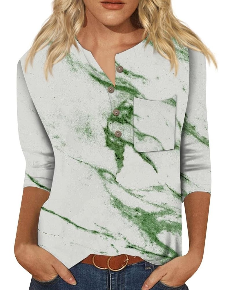 2024 Trendy Vintage Top for Women Casual Three Quarter Sleeve T Shirt Blouse Ethnic Printing Button Loose Top 03-light Green ...