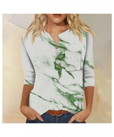 2024 Trendy Vintage Top for Women Casual Three Quarter Sleeve T Shirt Blouse Ethnic Printing Button Loose Top 03-light Green ...