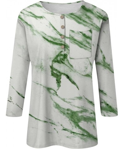2024 Trendy Vintage Top for Women Casual Three Quarter Sleeve T Shirt Blouse Ethnic Printing Button Loose Top 03-light Green ...