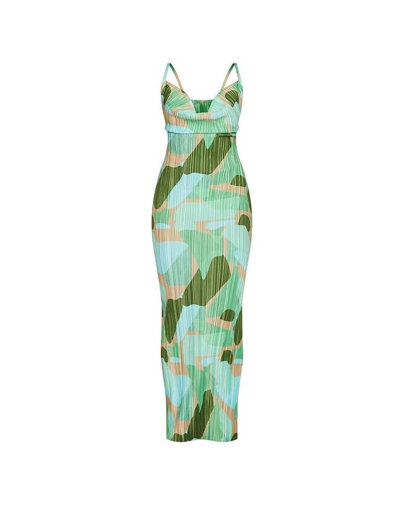 Women One Shoulder Midi Dress Y2K Pleated Bodycon Long Dresses Asymmetrical Ruffle Cocktail Evening Party Dress Plisse Green ...