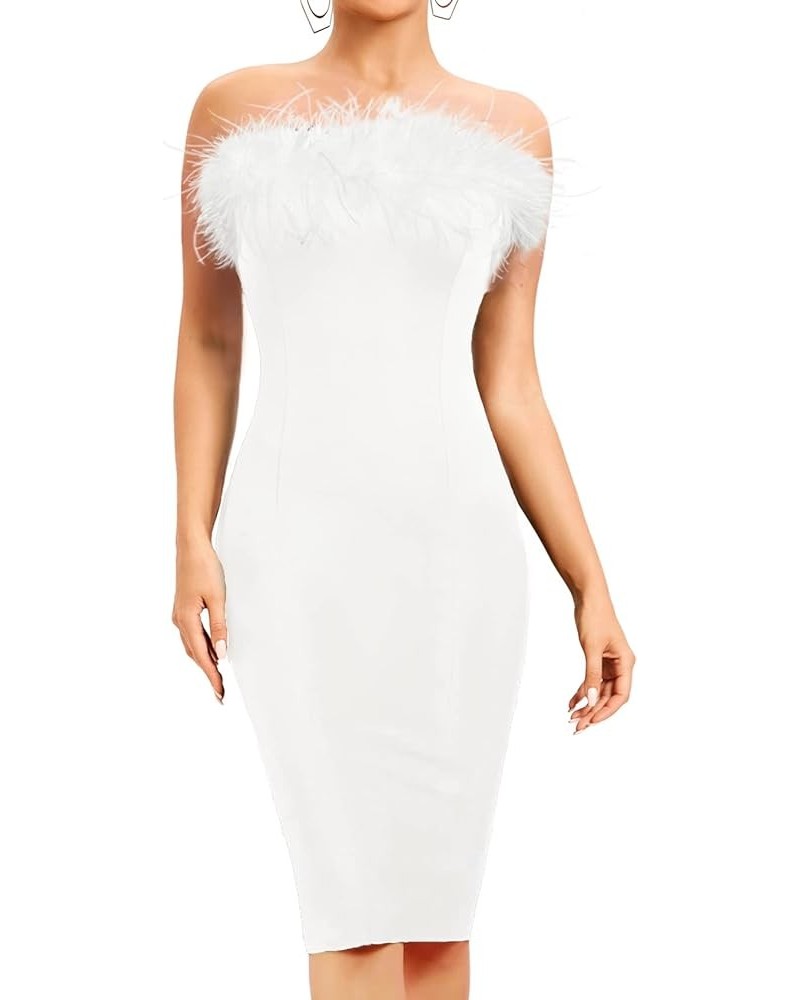 Women's Feather Dress Tube Slip Dress Slim Fit Bodycon Mini Midi Maxi Dress Party Club Evening Dress White, Midi $24.74 Dresses