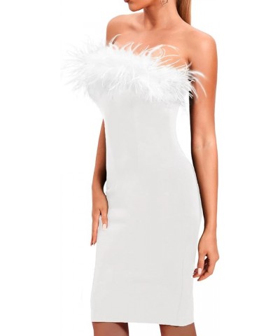 Women's Feather Dress Tube Slip Dress Slim Fit Bodycon Mini Midi Maxi Dress Party Club Evening Dress White, Midi $24.74 Dresses