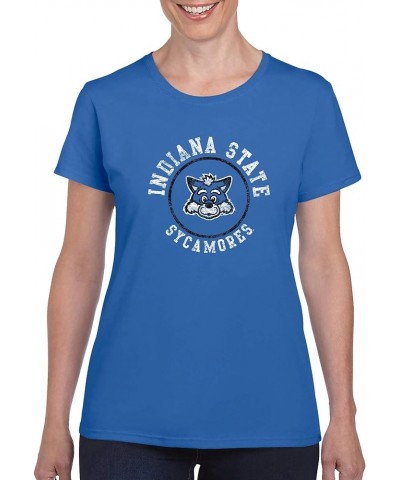 NCAA Distressed Circle Logo, Team Color Womens T Shirt, College, University Indiana State Sycamores Royal $14.57 T-Shirts