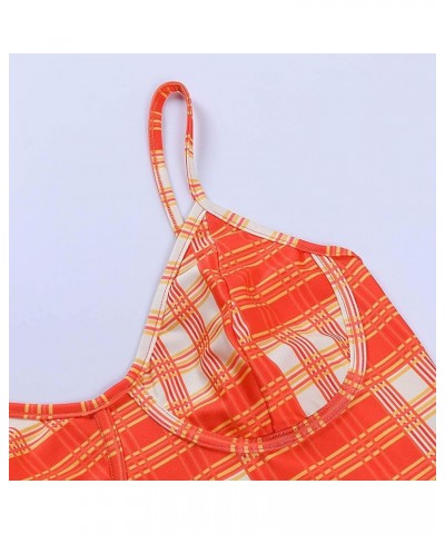 Womens Tank Crop Top Ruffled Patchwork Sleeveless Spaghetti Straps Bodycon T-Shirts Blouses Orange $10.70 Tanks