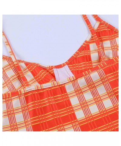 Womens Tank Crop Top Ruffled Patchwork Sleeveless Spaghetti Straps Bodycon T-Shirts Blouses Orange $10.70 Tanks